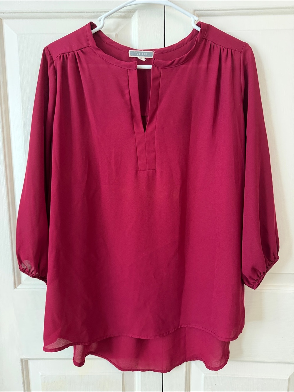 Pleione Split-Neck Chiffon Blouse